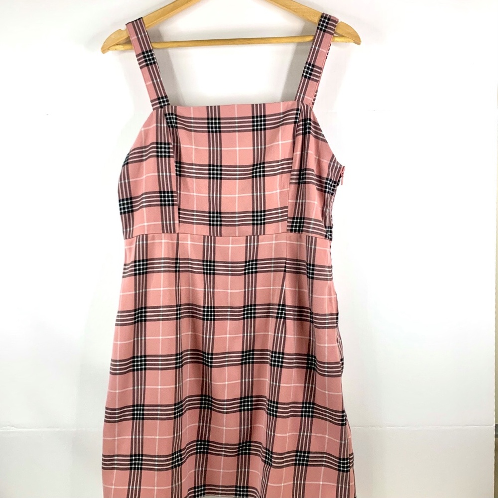 Divided By H&M Pink/Black Plaid Mini Dress Tank Straps Square Neckline Preppy